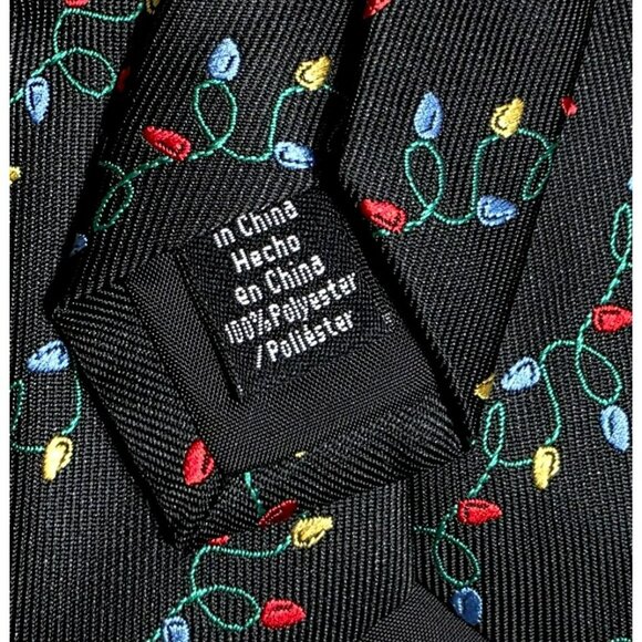 VTG Christmas String Lights Neck Tie Black Colorful Bulbs Holiday Party Ho Ho Ho - Picture 5 of 5
